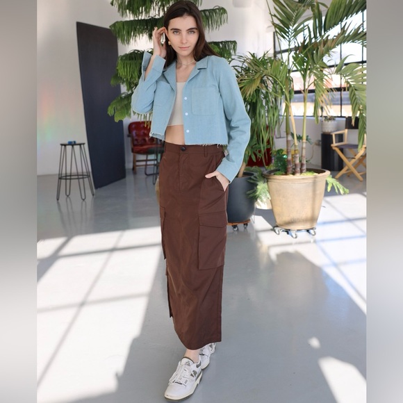 Brown Nylon Cargo Maxi Skirt - Picture 2 of 3